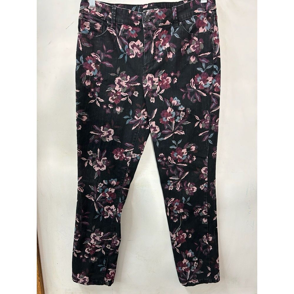 Bandoline AMY Straight Leg Denim‎ Black Floral Jeans Womens Size Missy Size 8